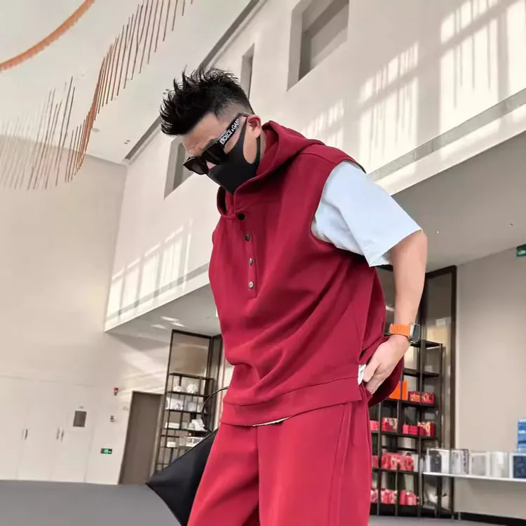 连帽套装背心休闲运动套装运动男装个性宽松搭配潮牌短裤情侣