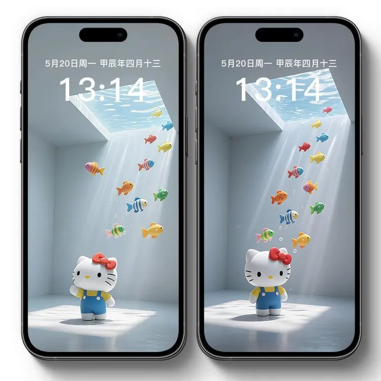KT猫HelloKitty猫光影小鱼动态壁纸苹果安卓手机平板高清锁屏图片