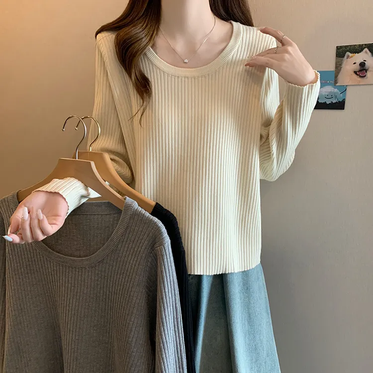 大码女装2025秋装新款宽松针织衫上衣胖mm显瘦毛衣打底衫8133