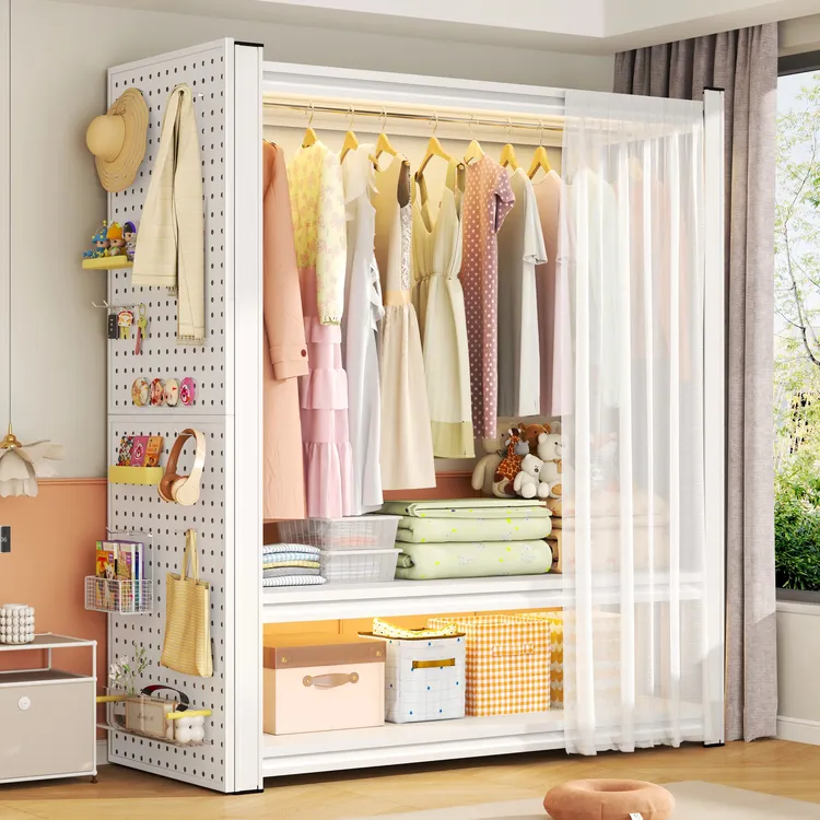 货架衣柜卧室落地衣帽架开放式简易组装挂衣架家用钢制衣服置物架