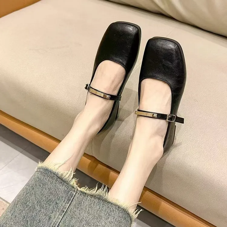 单鞋女2025春夏秋季法式复古软底玛丽珍鞋平底鞋方头时尚低跟女鞋
