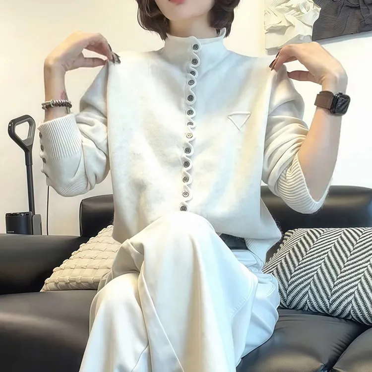 M863韩系软糯立领针织开衫女装2025新款秋冬高级感宽松别致上衣