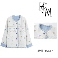HUIERMAN/慧尔曼时尚设计师款秋冬小香风刺绣加厚毛呢外套【15677】