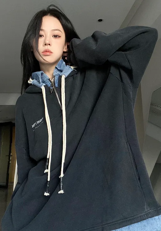 【酷Girl】假两件！！超帅INS风连帽宽松韩版秋冬春秋