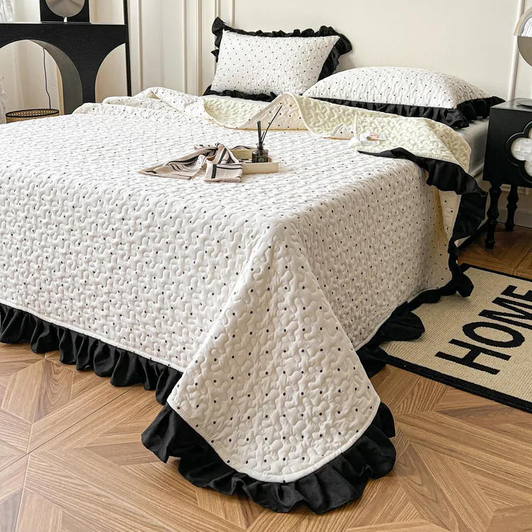 水洗棉花边夹棉单床盖三件套床单单件四季通用榻榻米毯炕盖不起球