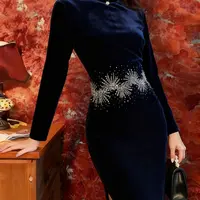 9235-常规A字裙中腰长袖高腰礼服冬季秋冬优雅旗袍
