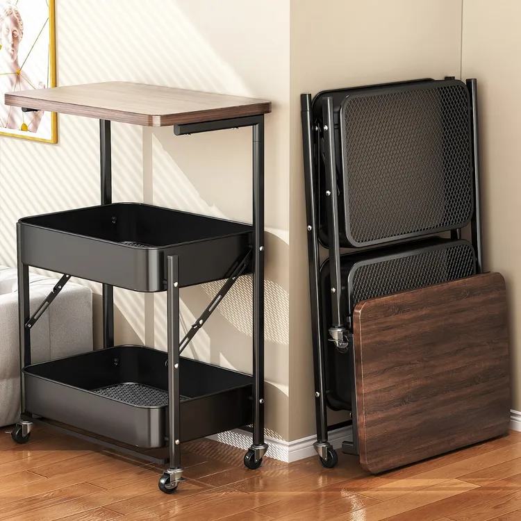 折叠多层收纳小推车零食架床头夹缝置物架厨房卫生间移动储物架子