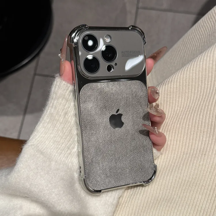 高颜值电镀牛仔布适用苹果17ProMax手机壳iPhone16四角防摔15男女