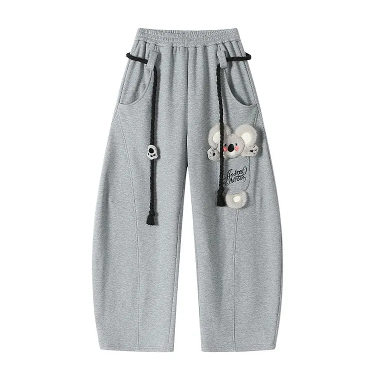 Andrea Martin25秋冬新款加绒立体刺绣弯刀裤毛茸茸休闲卫裤