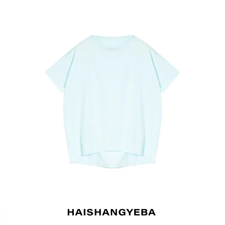 【海上叶爸】新款2025夏季百搭锦纶宽松休闲拼接瑜伽T恤