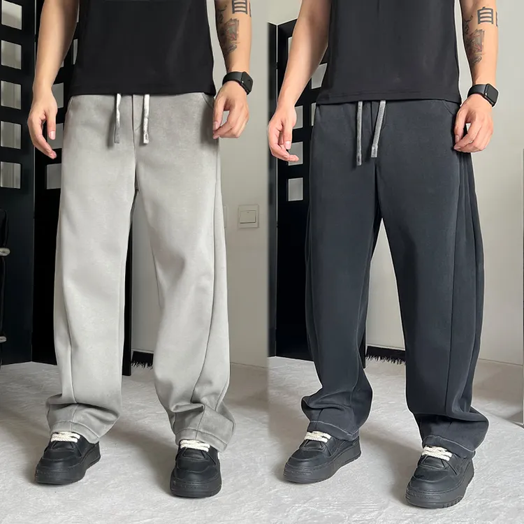 美式脏脏裤子男秋季青少年弯刀裤新款卫裤阔腿裤直筒春秋休闲裤男