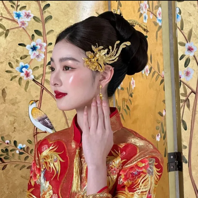 ETE-12512喜淘新娘轻奢金色凤凰发梳 中式婚礼复古精致头饰配饰
