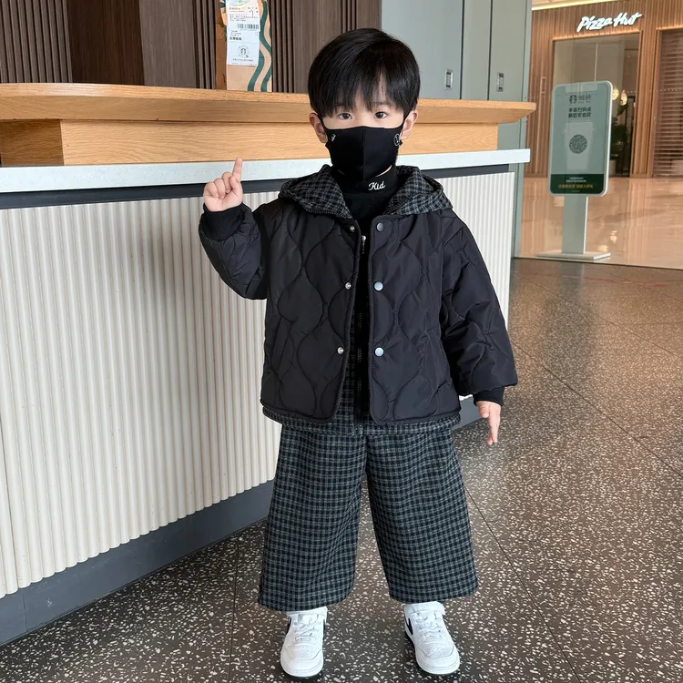 儿童夹棉套装2025新款小男孩加厚棉衣外套宝宝冬季加绒裤子两件套