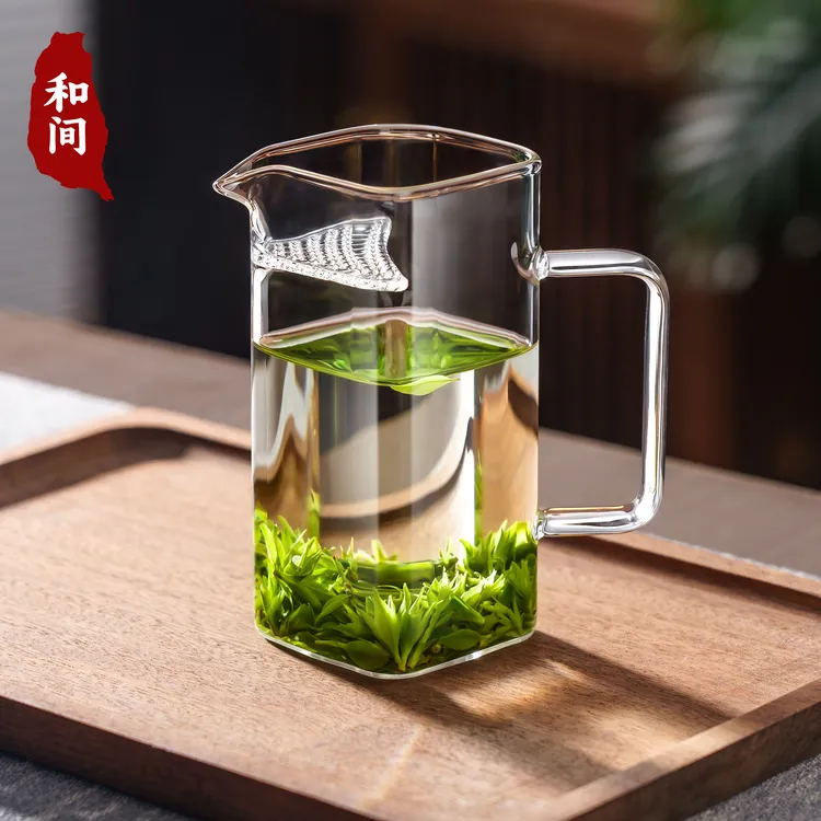 高硼硅玻璃全玻璃月牙过滤一体公道杯四方茶海分茶器功夫倒茶匀杯