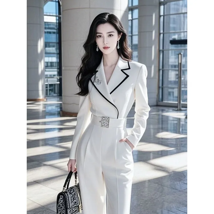 小香风套装轻奢高级感女人味假两件白色连体裤2025超火两件套秋装