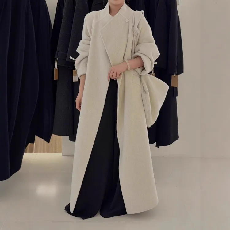 2025秋冬新款高级韩版翻领大包双面羊毛大衣长款时尚气质毛呢外套