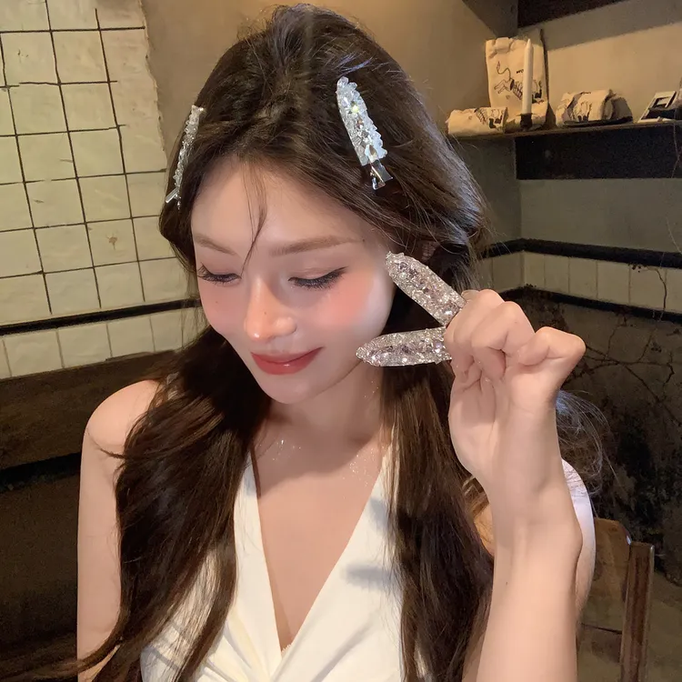 闪钻少女风发夹对夹钻发夹卡通风发饰边夹头饰简约风