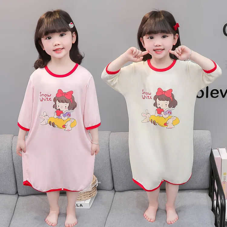 女童睡裙莫代尔睡衣夏季薄款家居服小女孩卡通裙子宝宝空调服裙子