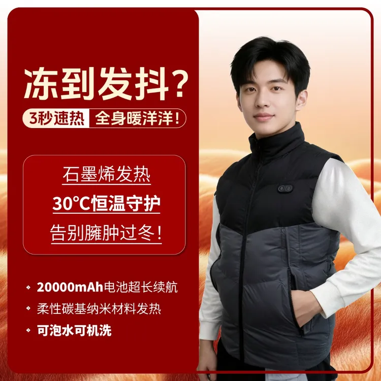 秋冬电加热马甲背心纯色半高领圆下摆冬季免烫加热保暖立领标准