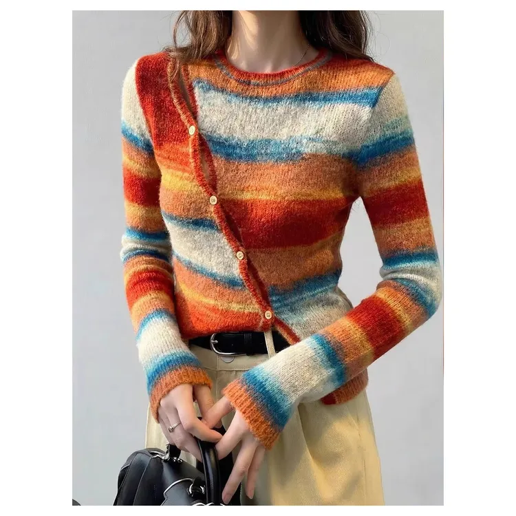 气质图片色针织毛衣通勤百搭显瘦高级感时尚长袖女装2025冬季新款