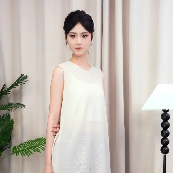 长裙无袖圆领不规则连衣裙设计师时尚纯色女士潮牌女装新款0015