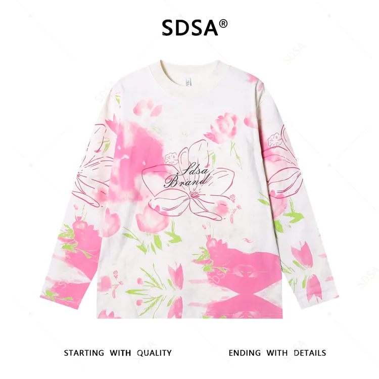 秋季高级感新款男士满天星撞色花卉印花长袖T恤百搭圆领时尚上衣