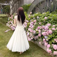 Beibei【温柔幻想】夏季新款纱裙网纱半身裙女垂a字高腰长裙