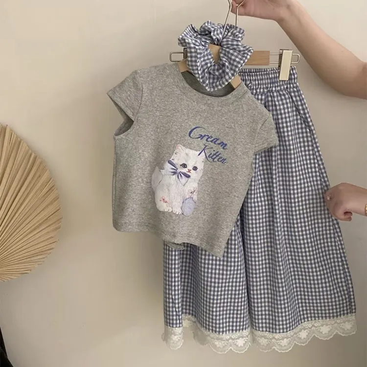 中大童夏装洋气套装2025夏季儿童薄款阔腿裤女童爆款短袖两件套潮