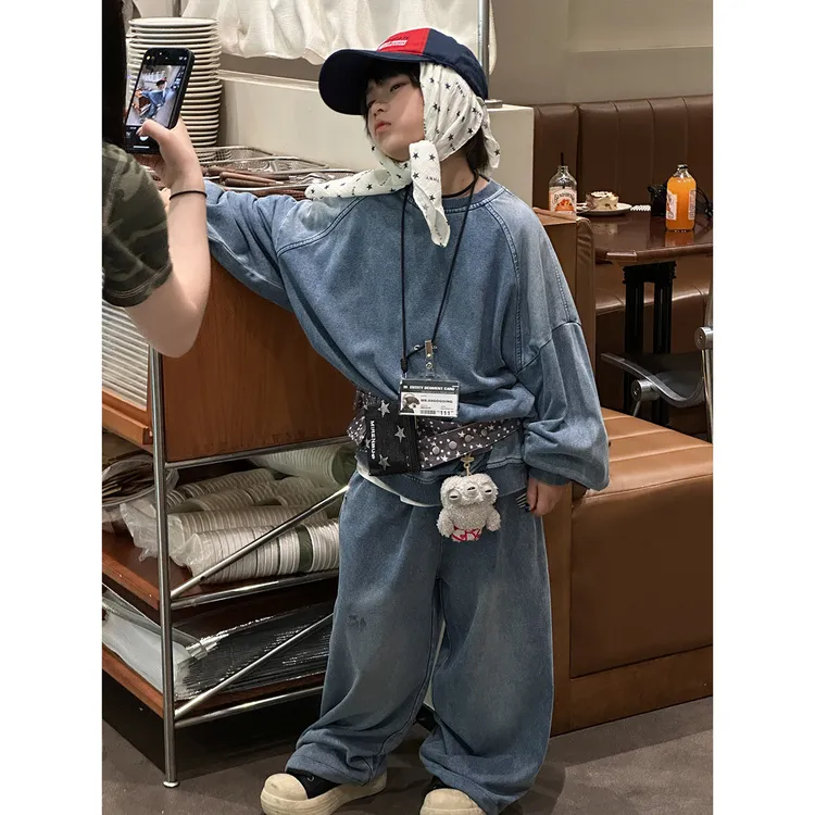 以鸿制衣儿童炒色卫衣套装2025秋装新款长袖上衣裤子两件男童韩版
