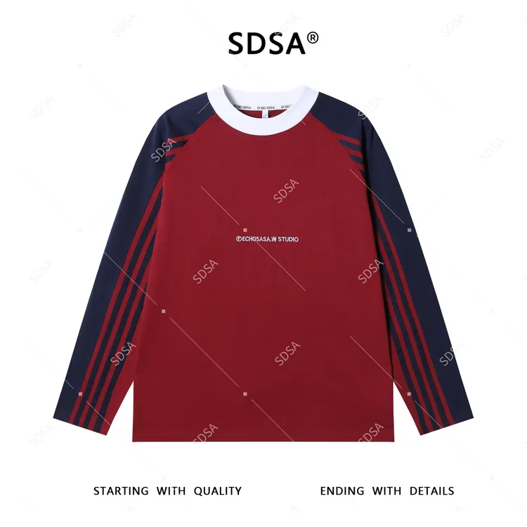 SDSA男士秋冬新款轻奢痞帅男装美式刺绣字母圆领长袖T恤潮牌上衣