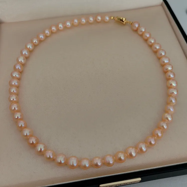 ”淡水金珠“ 8-9mm S925银橘色满串无核 淡水珍珠项链