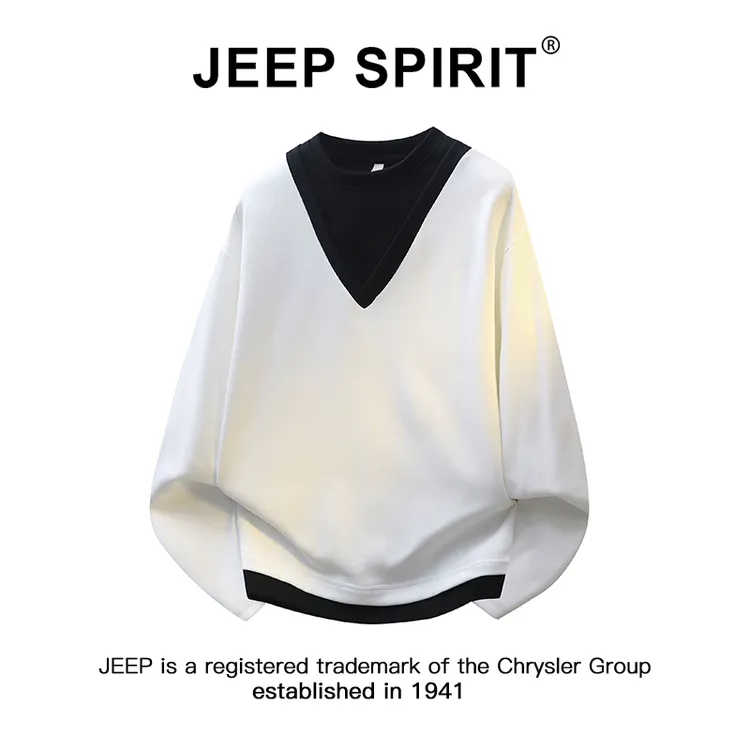 JEEPSPIRIT吉普假两件长袖T恤男士春秋款潮流宽松百搭圆领打底衫
