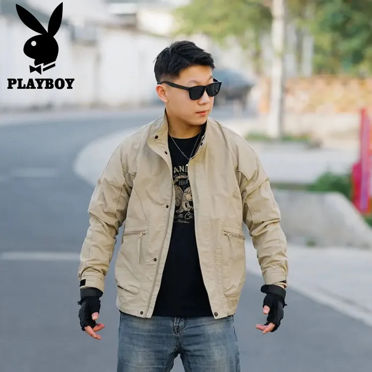 PLAYBOY/花花公子美式复古工装春秋立领夹克硬汉潮流休闲百搭外套