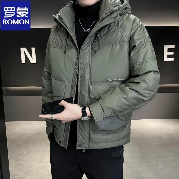 Romon/罗蒙冬季潮牌连帽羽绒服男士潮流防风高级感加厚保暖外套男
