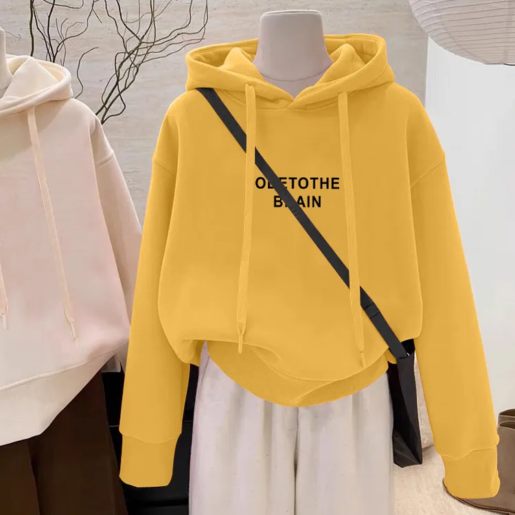 黄色卫衣设计感小众秋冬新款2025加绒加厚套头连帽卫衣女宽松韩版