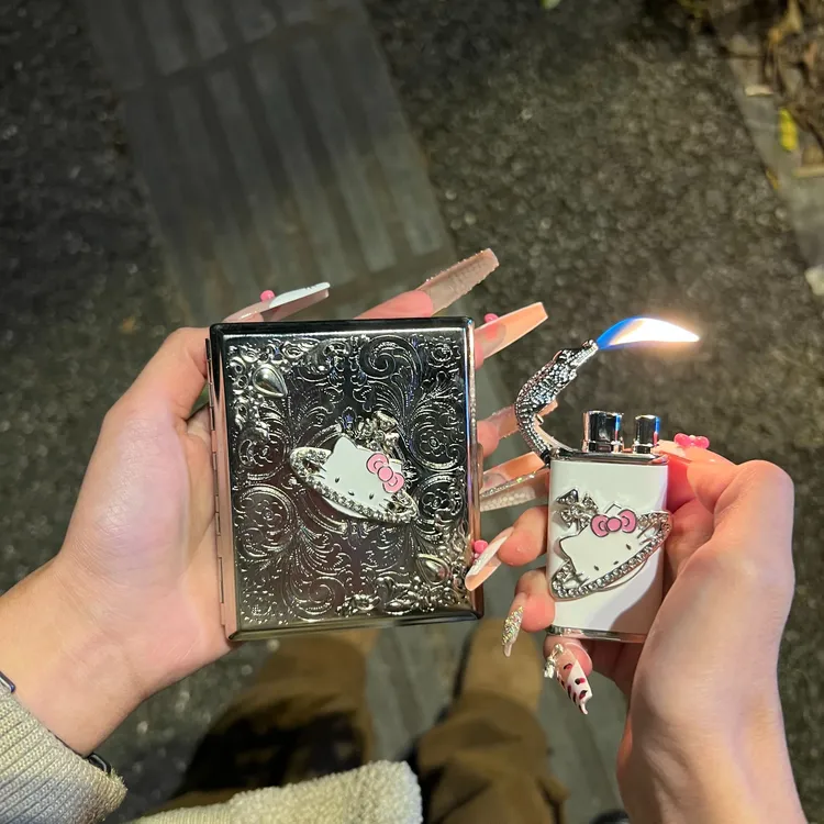 (KS手作）双火鳄鱼手作高颜值kitty防风土星金属充气打火机小众