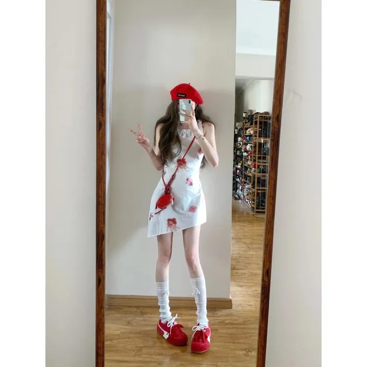 MARIE.COCO海岛假日花边系带挂脖连衣裙女夏显瘦海边度假风长裙