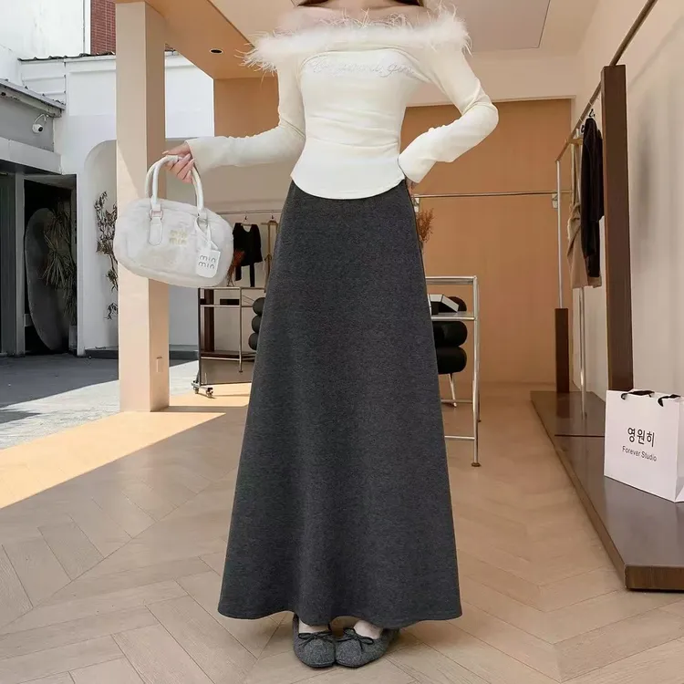 【两个裙长+羊毛醋酸】秋冬款半身裙女显瘦黑色气质法式A字长裙子