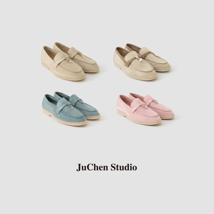 春夏软底乐福鞋 头层小牛皮流苏扣一脚蹬平底鞋XZ23-18H-21