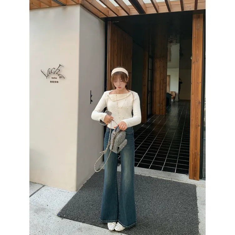 切糕自制【陨石拿铁】小个子秋女流光风显瘦慵懒休闲微喇薄款牛仔裤