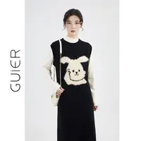 GUIER/桂儿 俏皮小兔子！无袖针织连衣裙女显瘦气质背心裙G1855