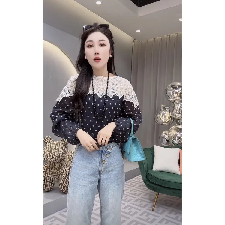 赫本星迹高级感BOXUE媛推荐波点T恤聚酯纤维针织春夏