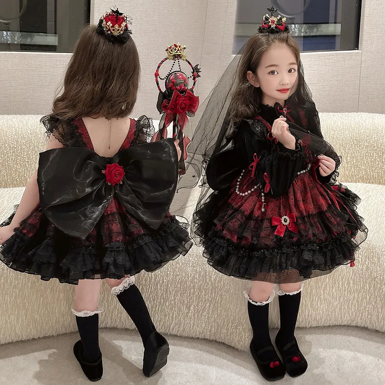 女童公主裙秋装新款小恶魔cos万圣节儿童服装吸血鬼洛丽塔连衣裙