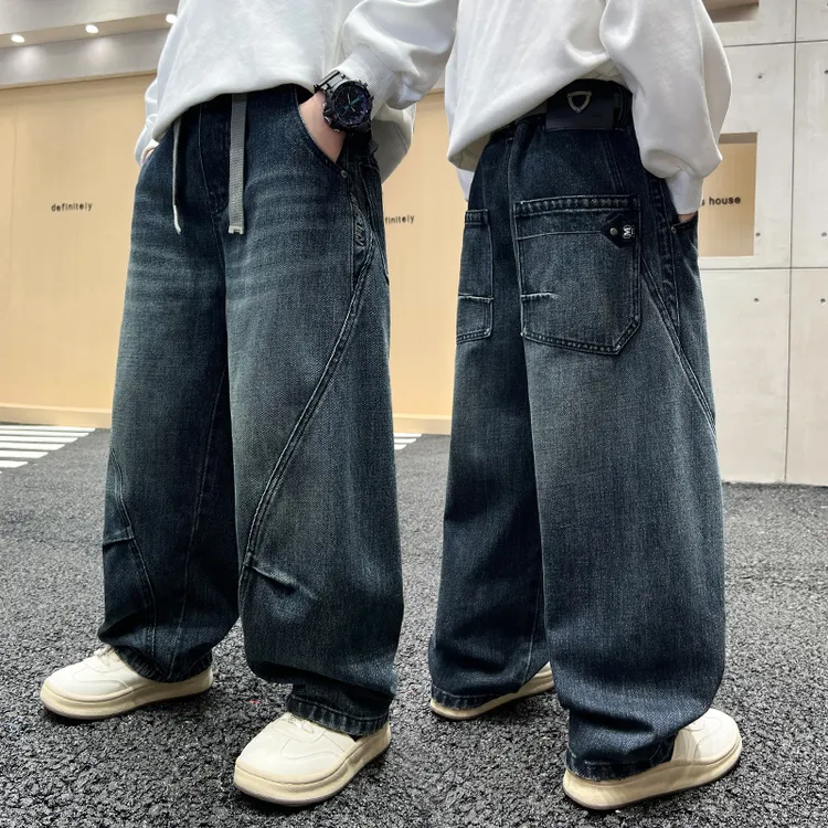 男童牛仔裤2025新款早秋中大童宽松时尚休闲百搭男孩儿童直筒长裤