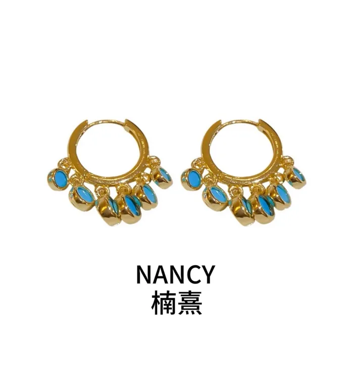 铜合金合成锆石耳饰 波西米亚女民族风耳环法式耳圈彩扣时尚素款