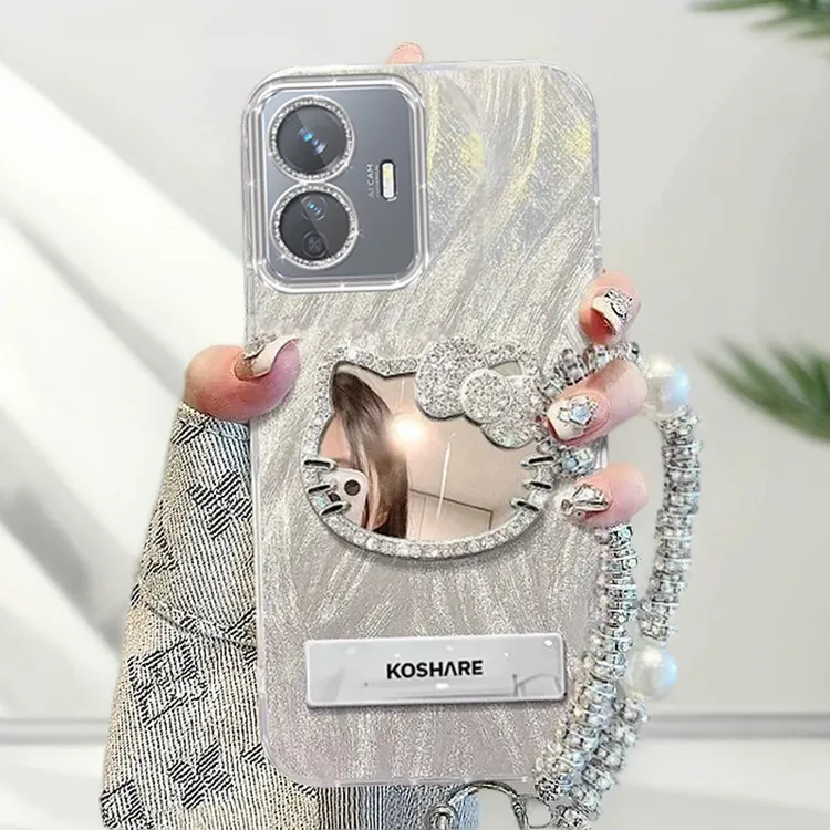 自带镜头膜VIVOY77e手机壳V2166BA软壳y77e镶钻kt猫镜子羽纱保护