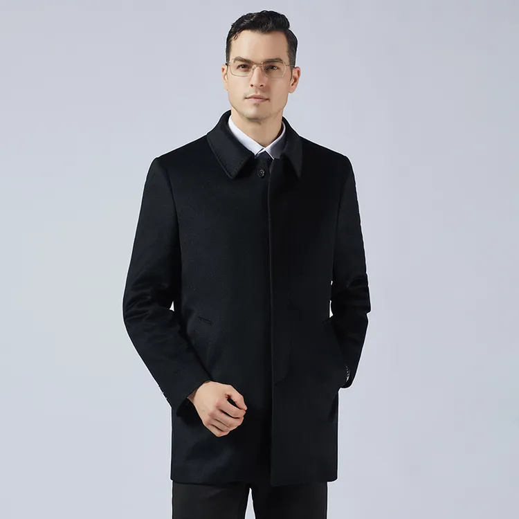 【100%山羊绒带貂绒内胆纽扣款】男冬季中长休闲保暖加绒大衣外套