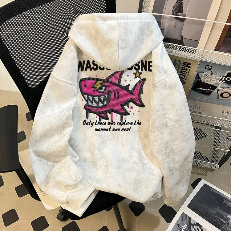 WASSUP UOSNE美式复古廓形卫衣男秋季新款boxy潮酷连帽拉链上衣服