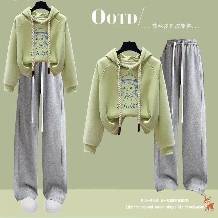 2025新款少女学院风套装秋冬洋气初中生大童加绒卫衣阔腿裤两件套