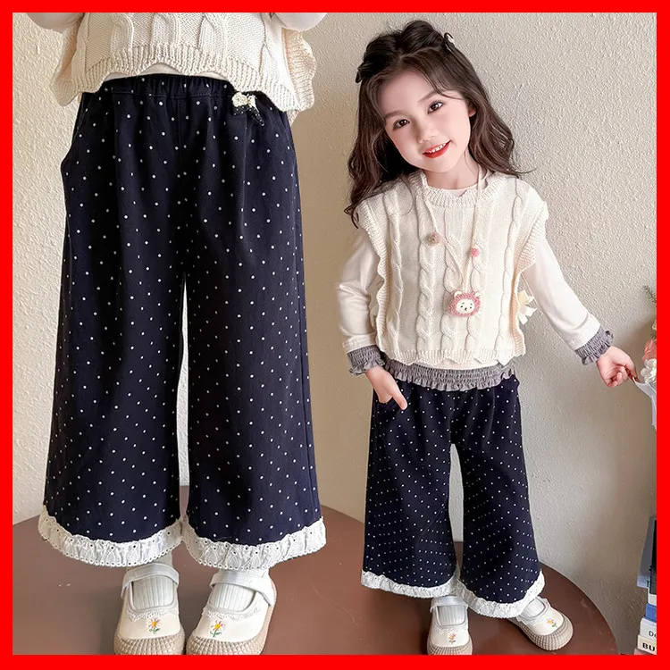 儿童服装2025年款童装秋季女童简约衣服独特洋女童波点微喇牛仔裤